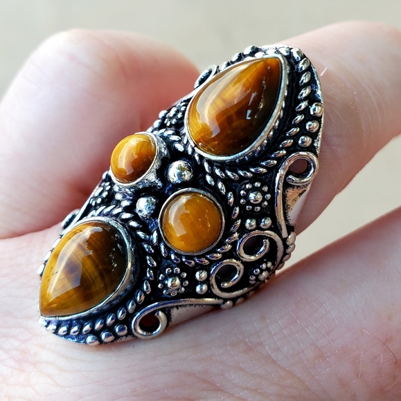 New Tiger Eye 925 Silver Statement Ring. - Picture 7 of 13